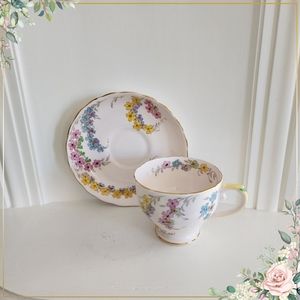 Tuscan Pink Floral Spray Fine English Bone China Demitasse Cup & Saucer